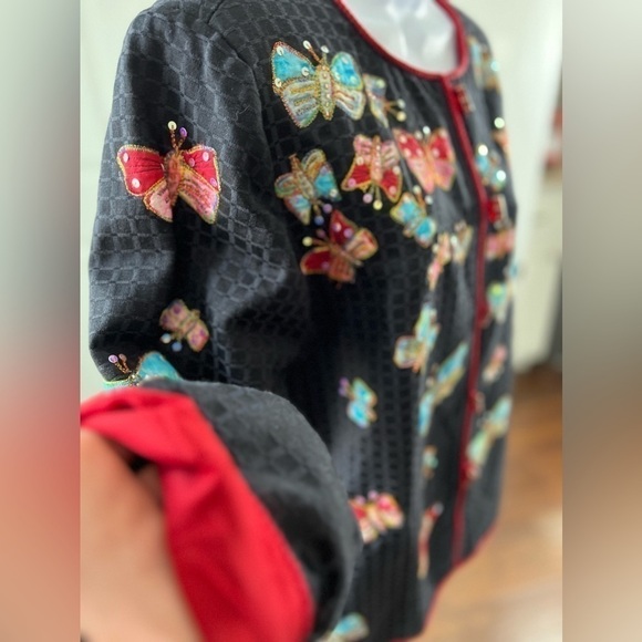 INDIGO Moon Multi Color Butterfly Metallic Thread Sequin Button Up Blazer Size S - Picture 4 of 14